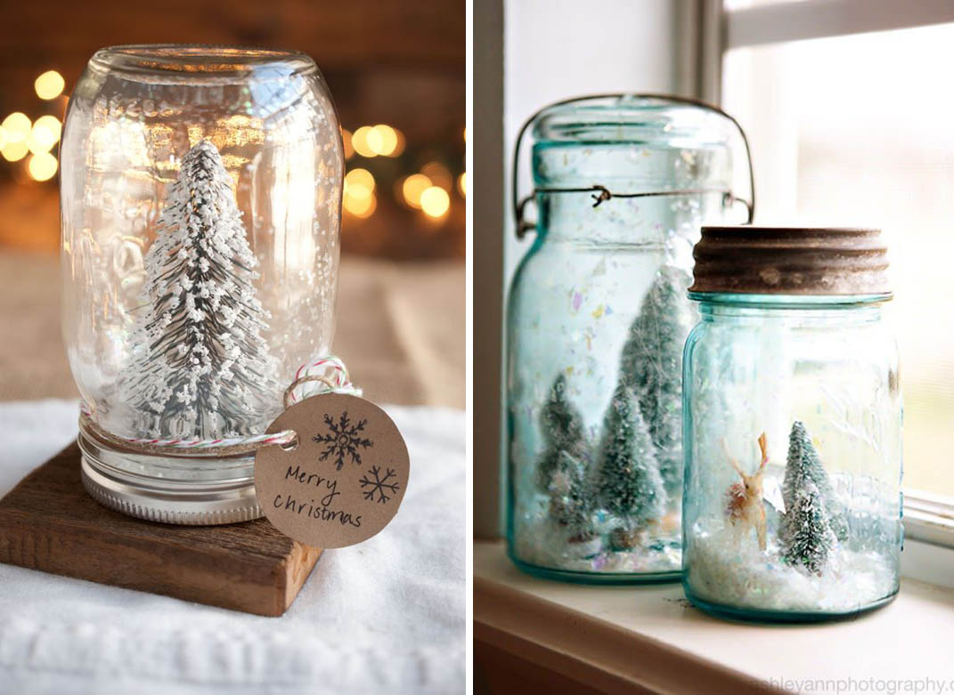 Barattoli di vetro con neve - decorazioni di Natale fai da te