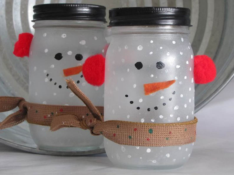 Barattoli di vetro pupazzi di neve - decorazioni di Natale fai da te